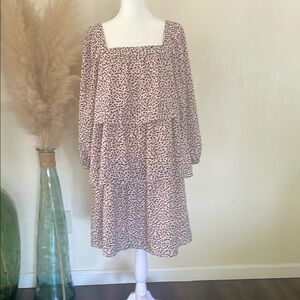 Who What Wear Long Sleeve Tiered Dress - Pink floral Print